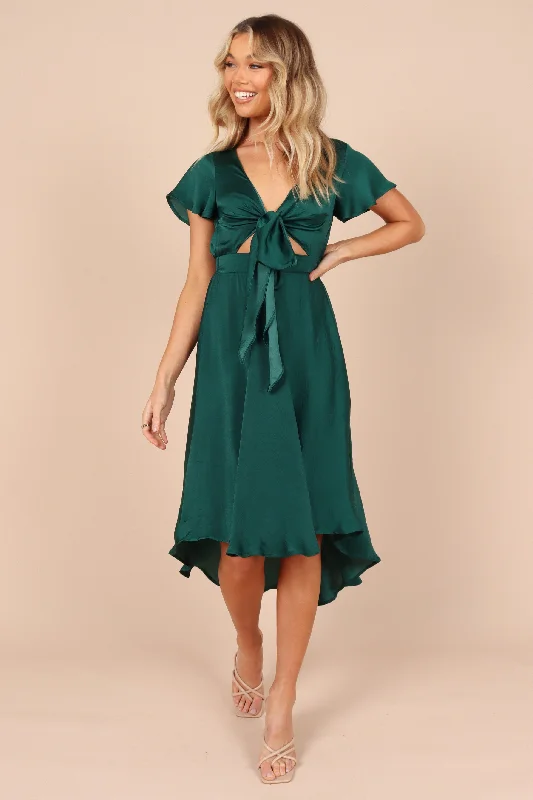 Amanda Hi Lo Tie Front Dress - Emerald Women's Elegant Formal Outfit Women's Elegant Formal Outfit