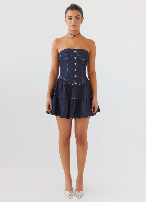 Adriana Denim Bustier Dress - Indigo Holiday Special Offers Holiday Special Offers