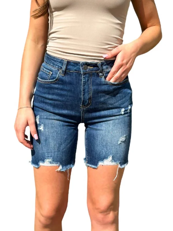 High-Waisted Distressed Shorts In Medium Wash Seasonal Sale Seasonal Sale