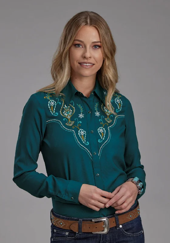 Roper Womens Paisley Yoke Teal 100% Rayon L/S Shirt Outfits Ideas Outfits Ideas