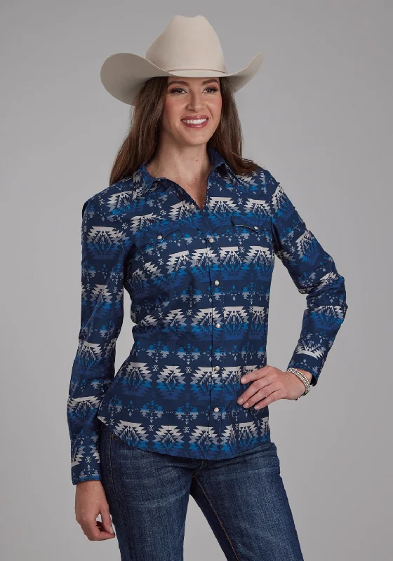 Roper Womens 2168 Ombre Aztec Blue 100% Cotton L/S Shirt Bold and Elegant Women's Fashion Bold and Elegant Women's Fashion