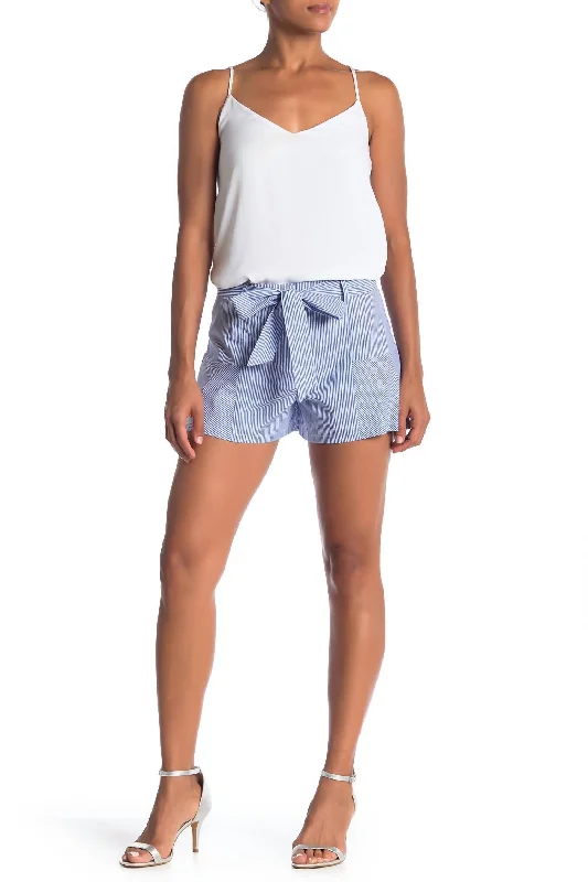 Striped Front Tie Cotton Shorts In Blue Women's Everyday Attire Women's Everyday Attire