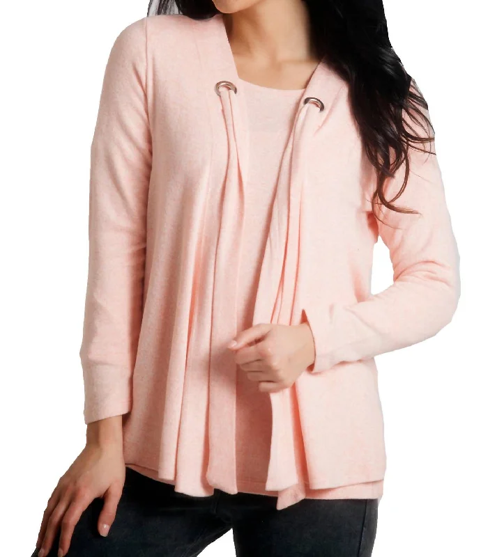 Nikki Kashmira Grommet Open Cardigan In Peach Women's Athletic Clothes Women's Athletic Clothes