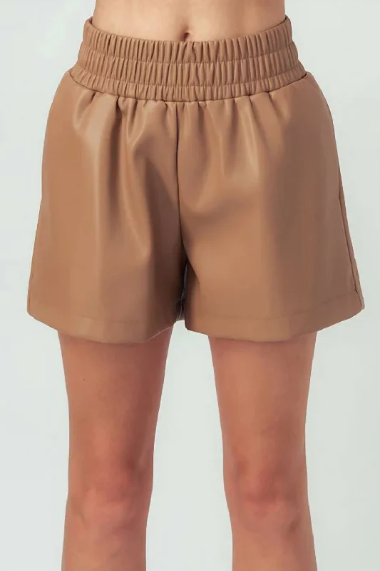 Aly Faux Leather Shorts In Camel Women's Elegant Clothes Women's Elegant Clothes