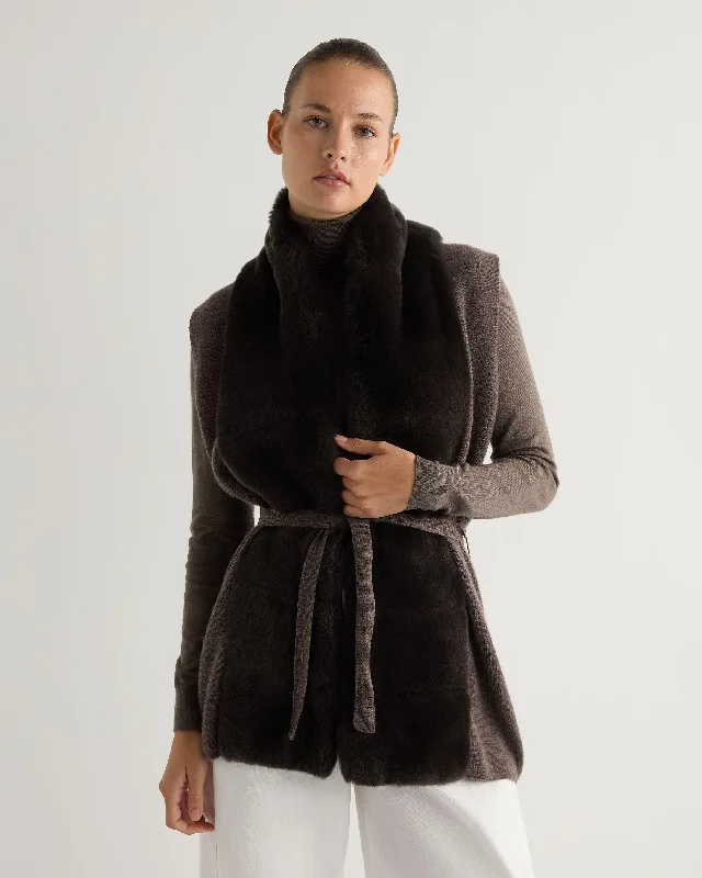 Women's Lola Fur Placket Cashmere Gilet Biscotti Brown Women Clothing Women Clothing