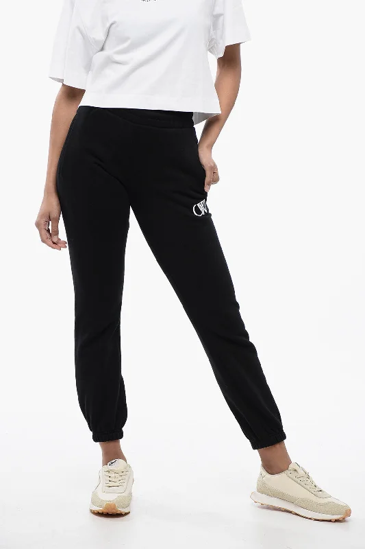 Off-White High-Waisted Brushed Cotton Joggers With Contrasting Monogra Timeless Women's Clothing Timeless Women's Clothing