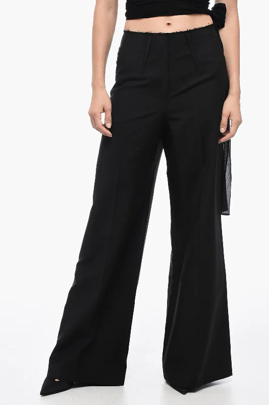 Givenchy Single-pleated Wool Blend Palazzo Pants with Raw-cut Detail Stylish Outerwear Clothing For Women Stylish Outerwear Clothing For Women