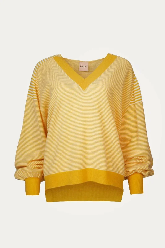 V-Neck Sweater In Yellow/off White Vintage-Inspired Garments Vintage-Inspired Garments