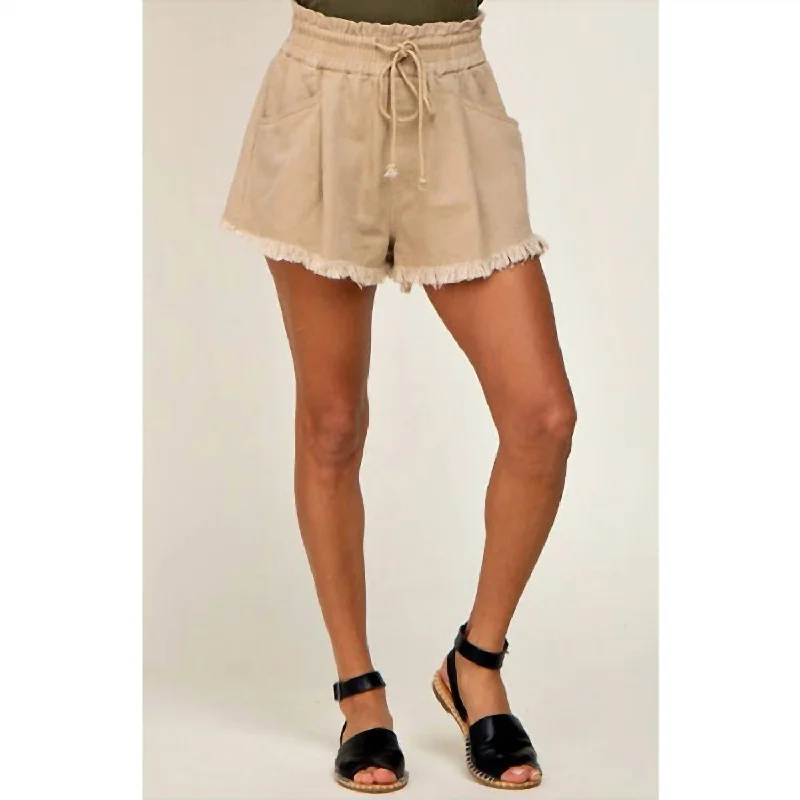 Drawstring Frayed Hem Shorts In Beige Bold and Elegant Women's Fashion Bold and Elegant Women's Fashion