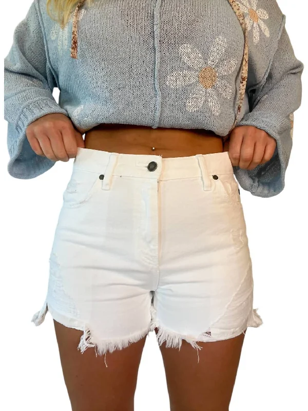 Layla Denim Shorts In White Women's Active Garments For Workouts Women's Active Garments For Workouts