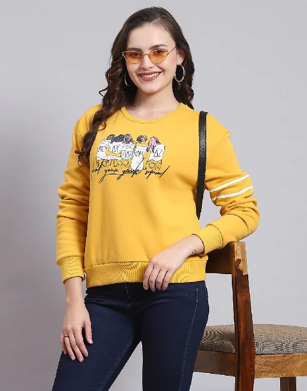 Women Yellow Printed Round Neck Full Sleeve Sweatshirt Women's Athletic Clothes