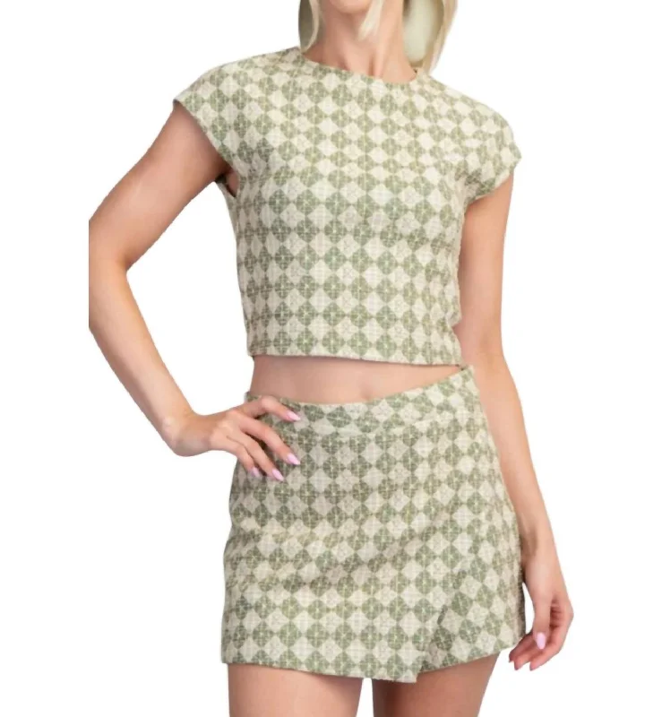 Gabby Geometric Skort Set In Green Women's Stylish Casual Garments Women's Stylish Casual Garments