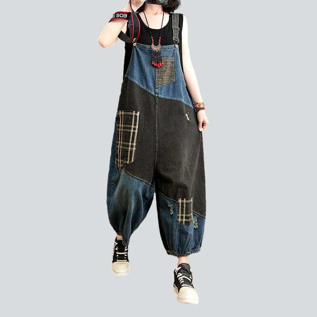 Women's patchwork denim dungaree Women's Clothing For Work Women's Clothing For Work