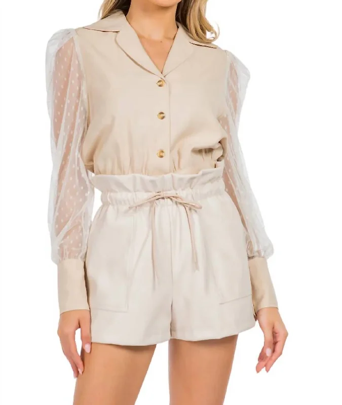 Pocket Detail Leather Shorts In Beige Women's Transitional Clothes Women's Transitional Clothes