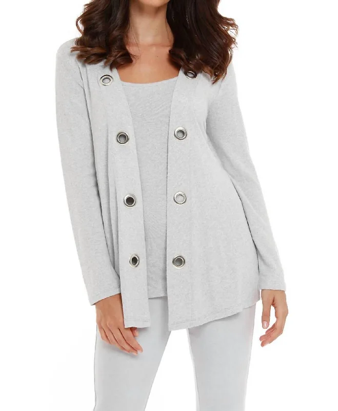 Juliana Kashmira Open Grommet Cardigan In Gray Timeless Women's Apparel Timeless Women's Apparel