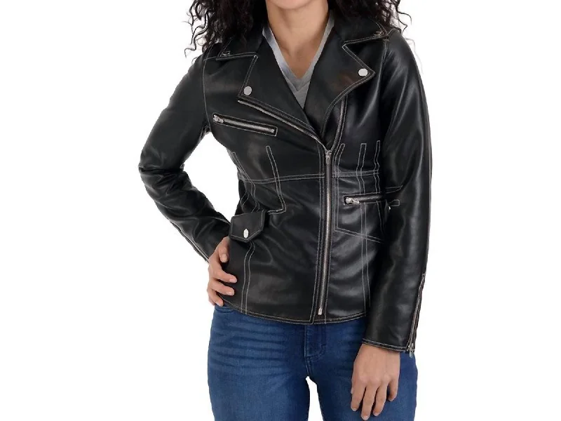 Faux Leather Biker Jacket In Black Timeless Women's Clothing Timeless Women's Clothing