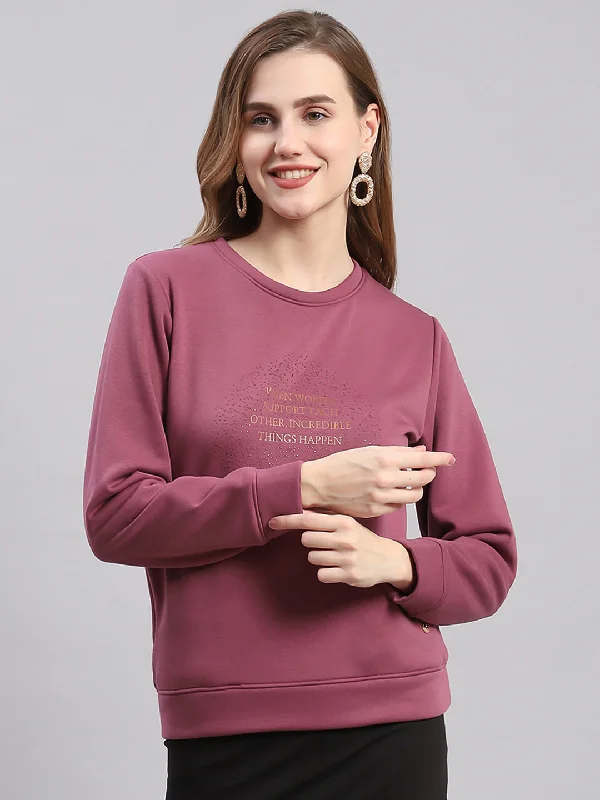 Women Maroon Printed Round Neck Full Sleeve Sweatshirts Women's Casual Wear Clothing Women's Casual Wear Clothing