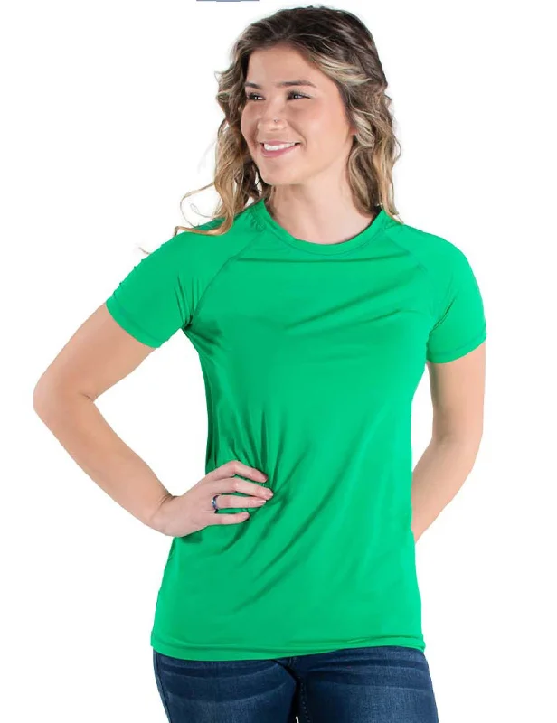 Cowgirl Tuff Womens Cooling UPF Baseball Money Green Nylon S/S T-Shirt Easygoing Women's Style Easygoing Women's Style