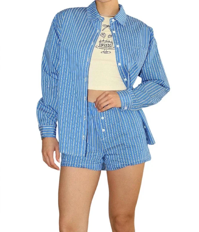 Stripe Boxer Shorts In Blue Women's Elegant Evening Outfit Women's Elegant Evening Outfit