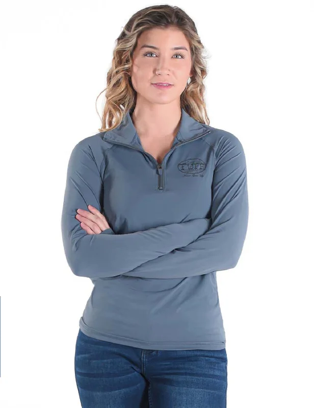 Cowgirl Tuff Womens Cooling UPF Steel Gray Nylon L/S Shirt Women's Clothes For Special Occasions Women's Clothes For Special Occasions