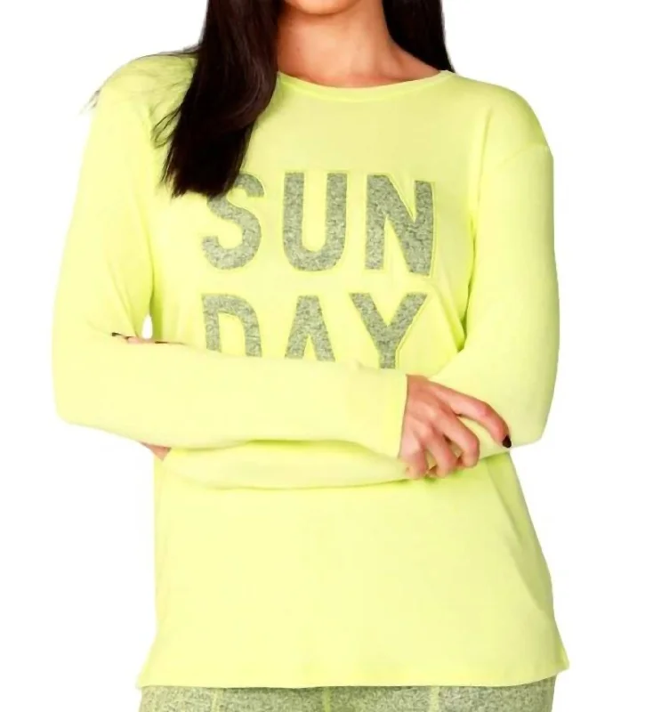 Long Sleeve Sunday Crew Top In Lime Women's Transitional Clothes Women's Transitional Clothes