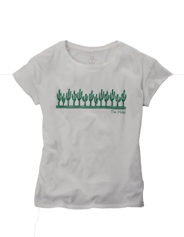 Tin Haul Womens White/Green 100% Cotton Cactus S/S T-Shirt Women's Trendy Apparel Women's Trendy Apparel