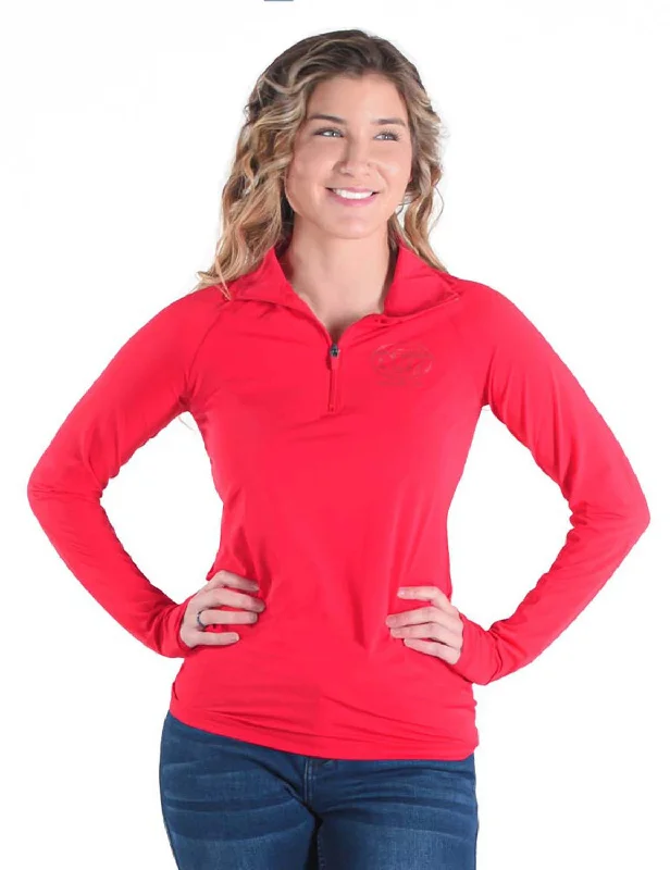 Cowgirl Tuff Womens Cooling UPF Bright Red Nylon L/S Shirt Women's Transitional Clothes Women's Transitional Clothes