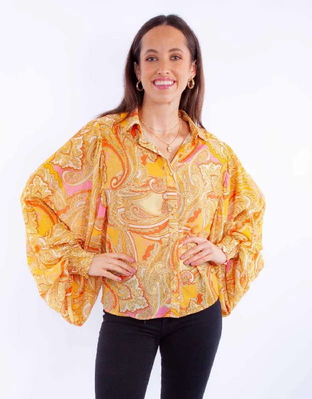 Scully Womens Paisley Balloon Sleeve Gold 100% Polyester L/S Blouse Effortless Chic for Women Effortless Chic for Women