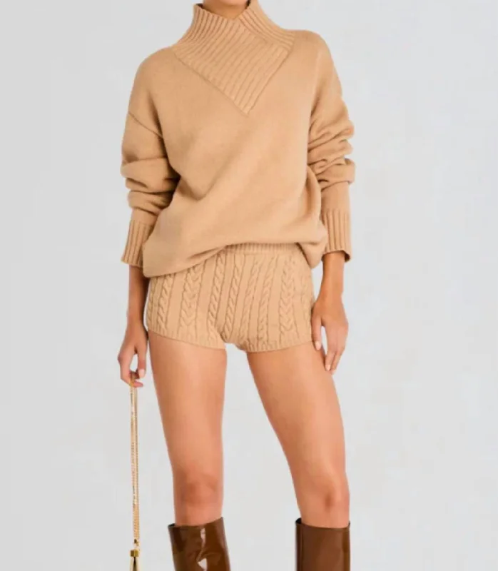 Molly Cable Knit Hot Short In Tan Women's Evening Attire Women's Evening Attire