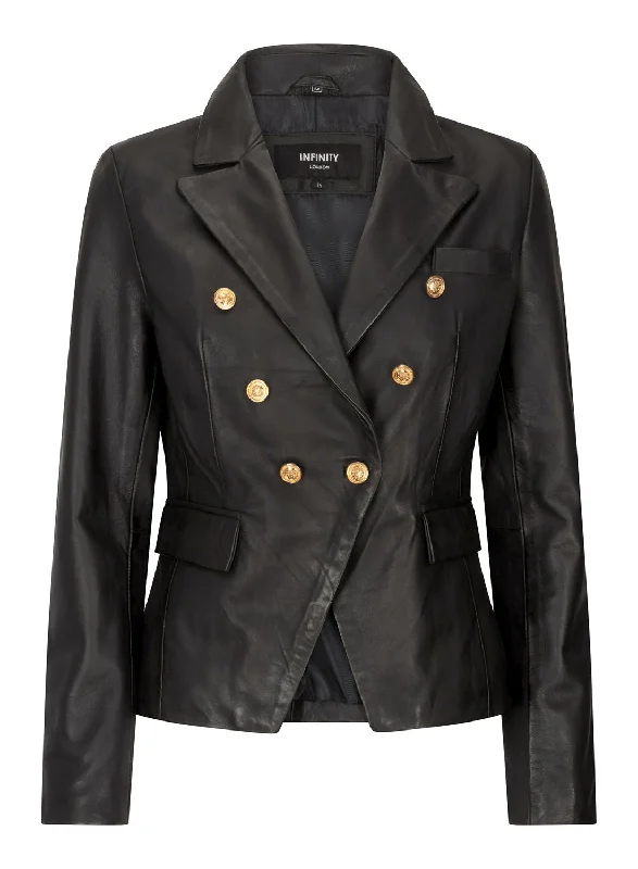 Short Leather Jacket With Gold Buttons Women's Activewear Attire Women's Activewear Attire