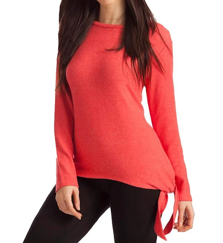 Ellie Side Tie Kashmira Sweater In Coral Women's Vacation Clothes Women's Vacation Clothes