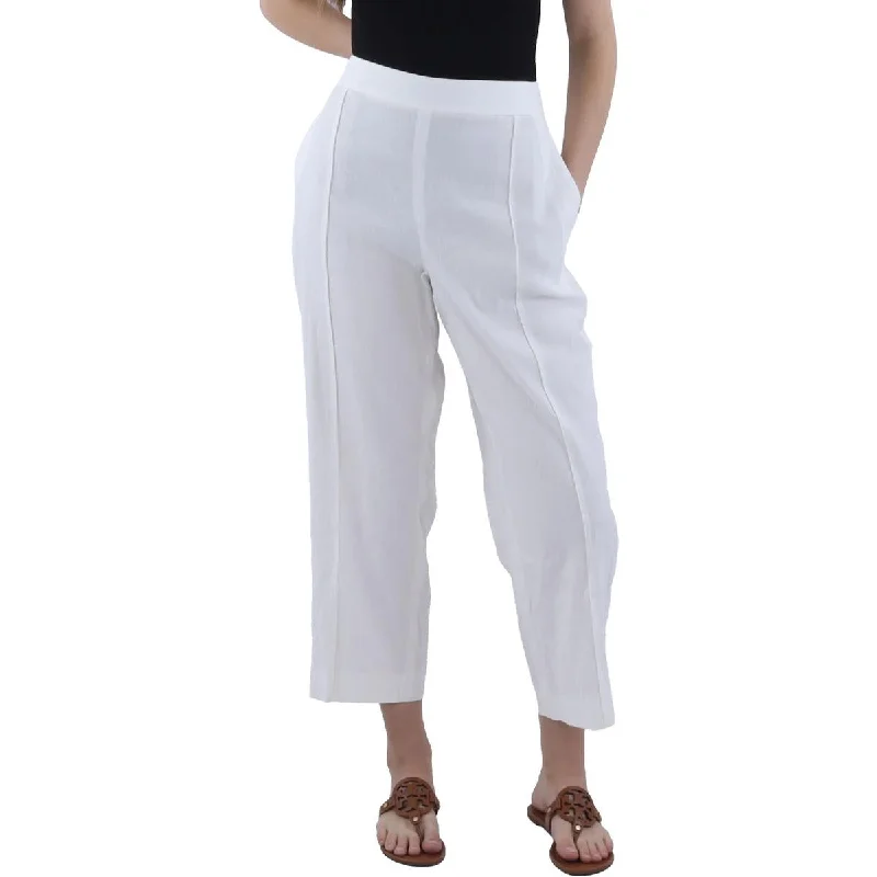 Womens Linen Mid-Rise Straight Leg Pants Women's Athleisure Apparel Women's Athleisure Apparel