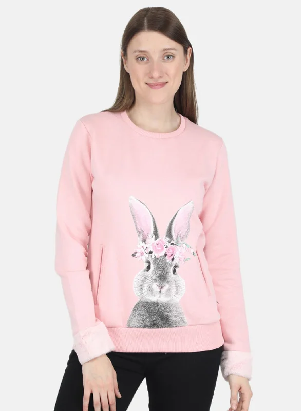 Women Pink Printed Sweatshirt Women's Holiday Clothing Women's Holiday Clothing