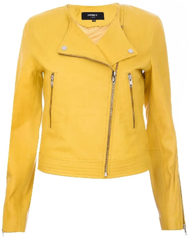 Yellow Fitted Biker Short Jacket Women's Date Night Outfit Women's Date Night Outfit