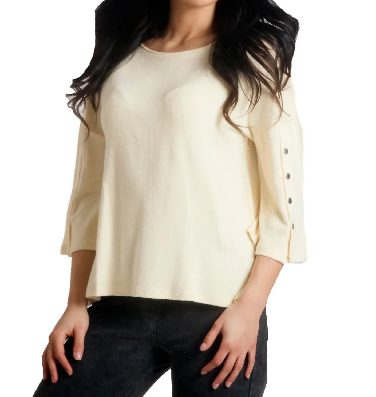 Adriana Kashmira 3/4 Button Sleeve Sweater In Yellow Women's Cozy Clothes Women's Cozy Clothes