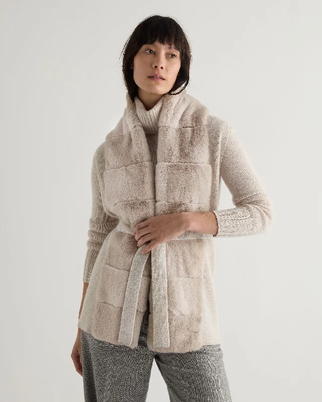 Women's Lola Herringbone Cashmere Gilet With Fur Trim Sand Brown Women's Clothes Online Shopping Women's Clothes Online Shopping