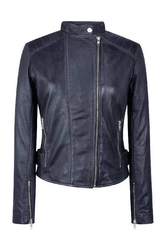 Leather Jacket Cross Zip Nehru Collarless Exclusive Women's Fashion Collection Exclusive Women's Fashion Collection