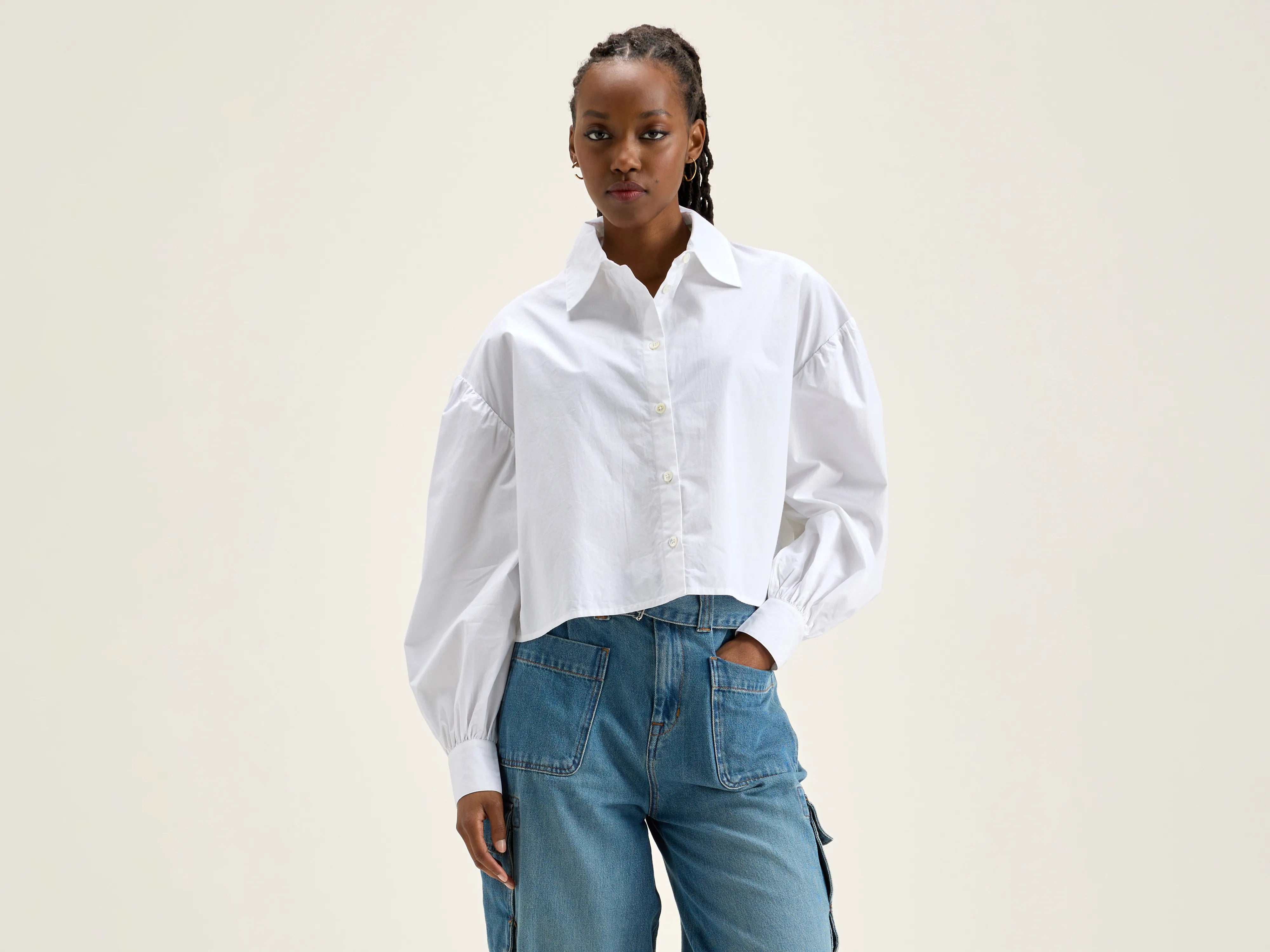 Kinga poplin shirt (242 / W / WHITE) Women's Clothing Online Women's Clothing Online