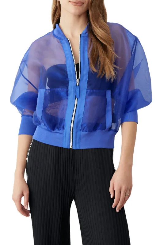 Sheer Bomber Jacket In Blue Stylish Women's Clothes for Work and Play Stylish Women's Clothes for Work and Play