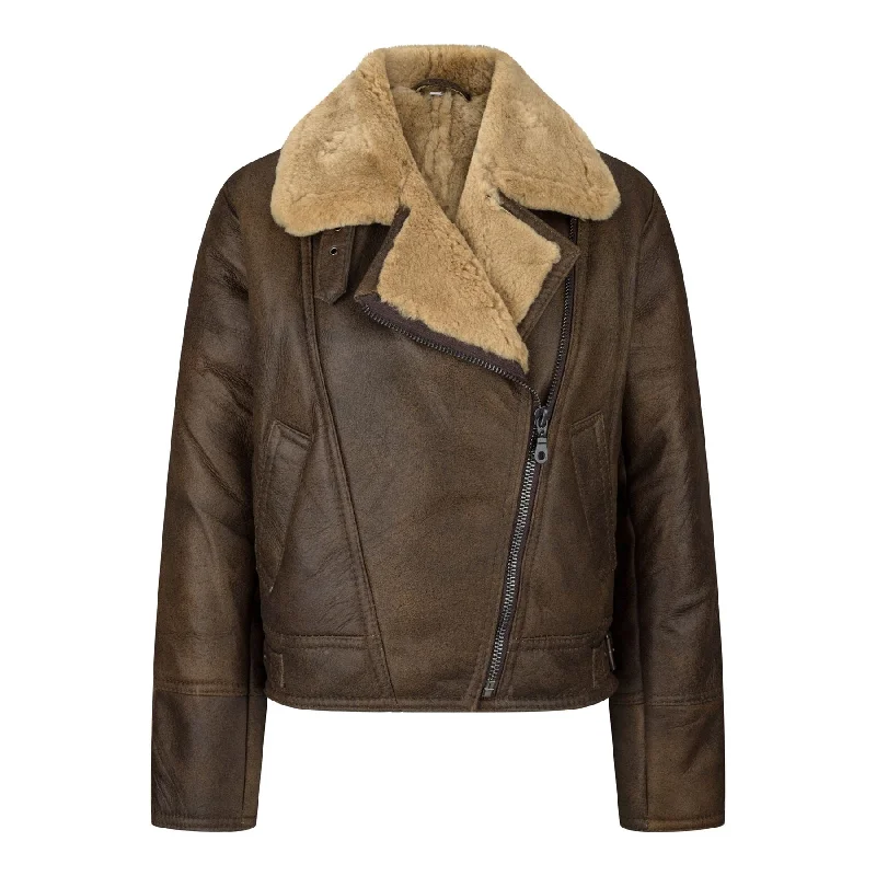 Winter Sheepskin Leather Jacket Women's Vintage Attire Women's Vintage Attire