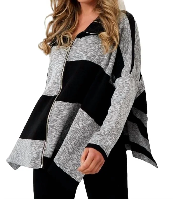 Color Block Zip Poncho In Black Casual Apparel For Women Casual Apparel For Women