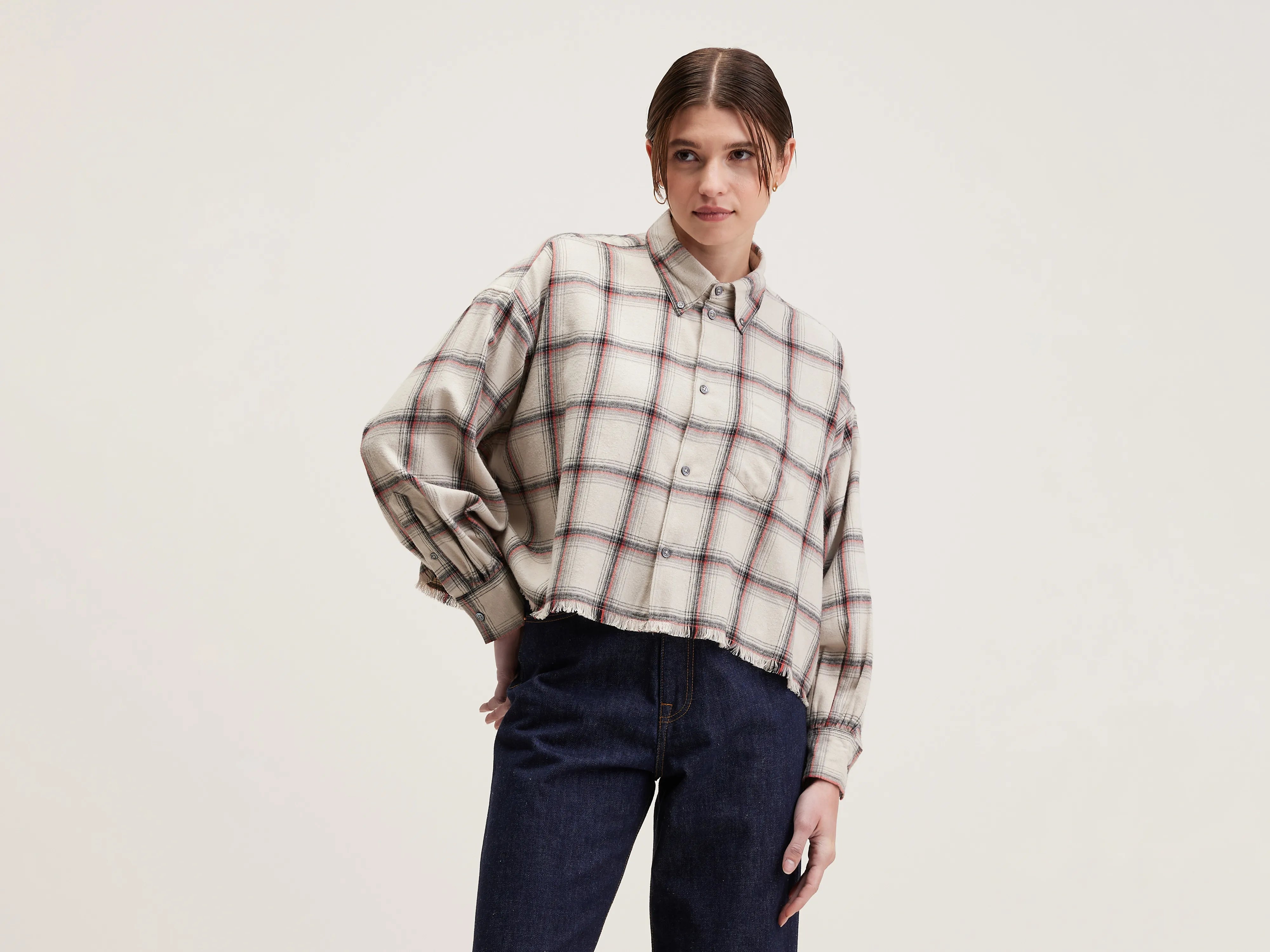 Kraft cropped shirt (242 / W / CHECK A) Online Boutique Stores Online Boutique Stores