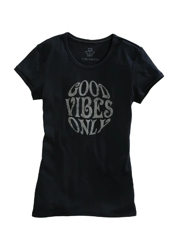 Tin Haul Womens Black Cotton Blend Good Vibes Only S/S T-Shirt Women's High-Fashion Apparel Women's High-Fashion Apparel