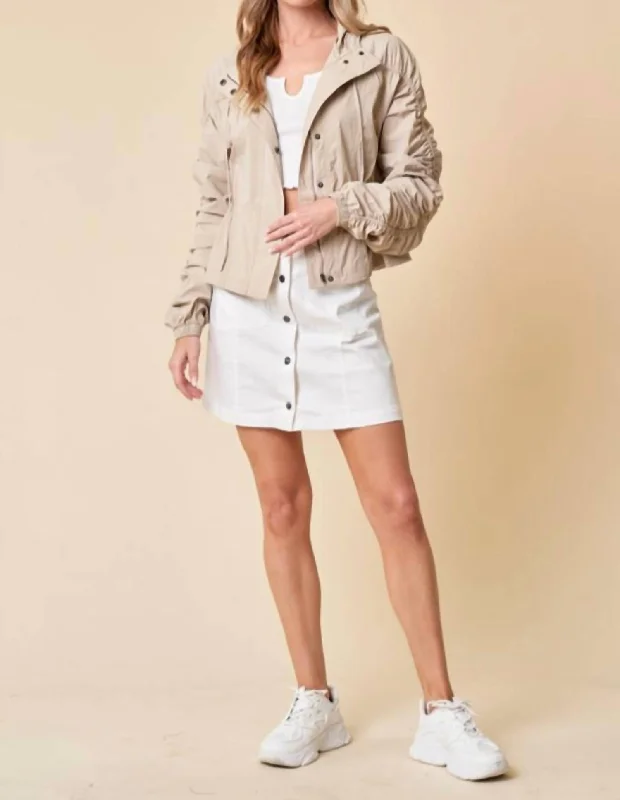 Drawstring Parachute Jacket In Beige Women's Elegant Clothes Women's Elegant Clothes