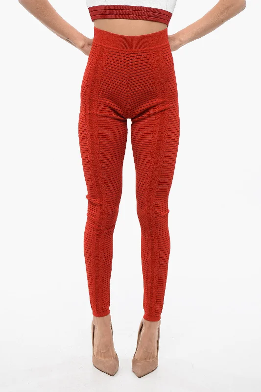 Balmain Knitted High-Waisted Leggings With Zip Women's Chic Outerwear Outfit Women's Chic Outerwear Outfit