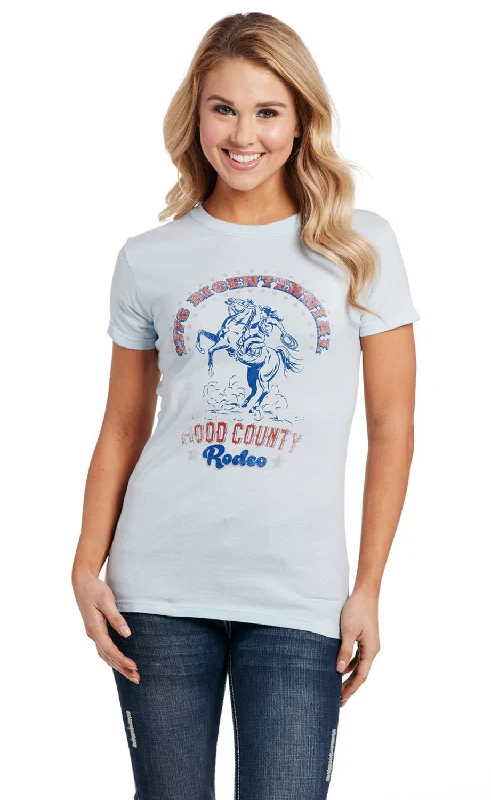 Cowgirl Up Womens Hood County Rodeo Light Blue 100% Cotton S/S T-Shirt Women's Layered Outfit Women's Layered Outfit