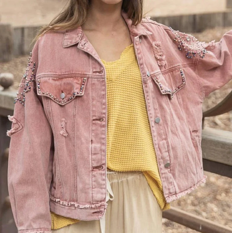 Brick Jean Jacket In Powder Brick Versatile Women's Clothing for All Occasions Versatile Women's Clothing for All Occasions