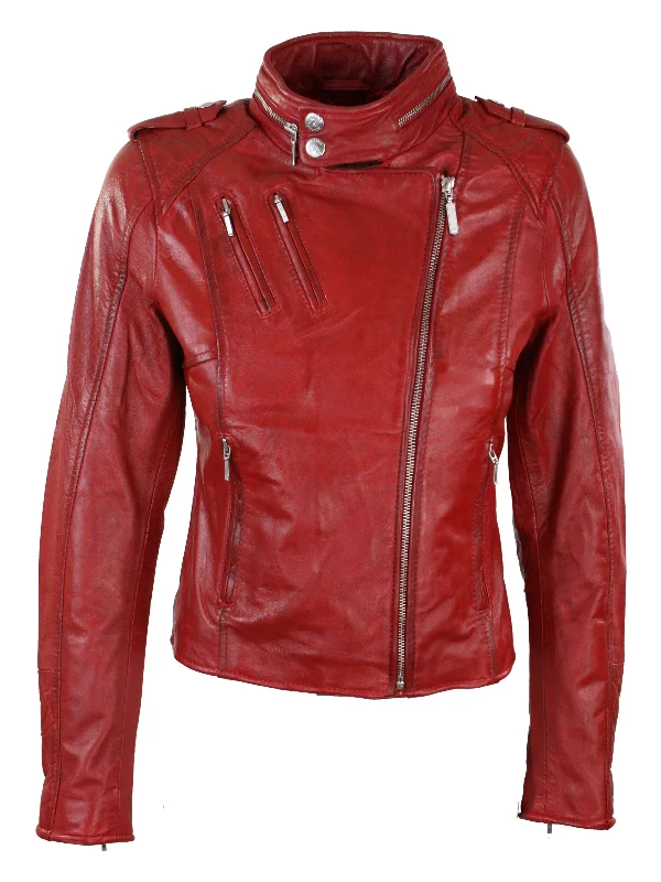 Genuine Leather Biker Jacket Velvet Lining Women's Comfortable Lounge Attire Women's Comfortable Lounge Attire