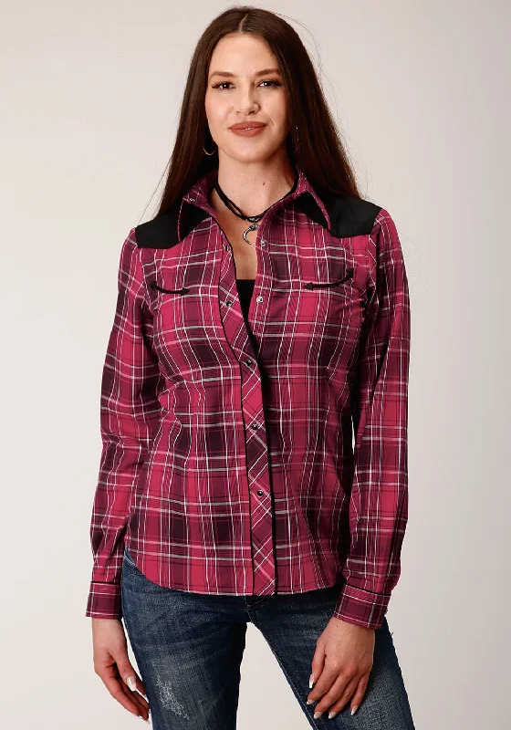 Roper Womens 820 Bright Plaid Red Cotton Blend Retro L/S Shirt Women's Holiday Outfit Women's Holiday Outfit