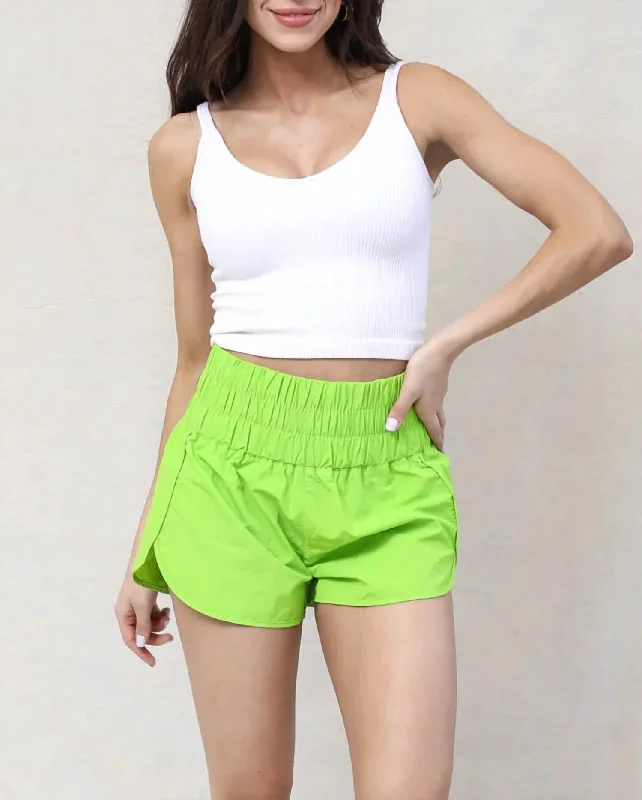 Windbreaker Smocked Waistband Running Short In Green Women's Clothing Stores Women's Clothing Stores